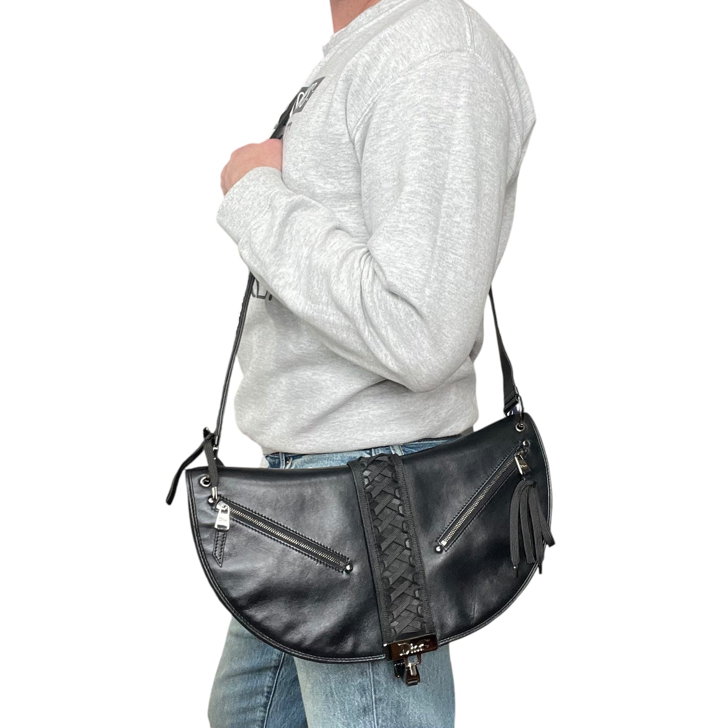 Christian Dior Admit It Corset Black Leather 2-Way SHW Shoulder Crossbody Purse