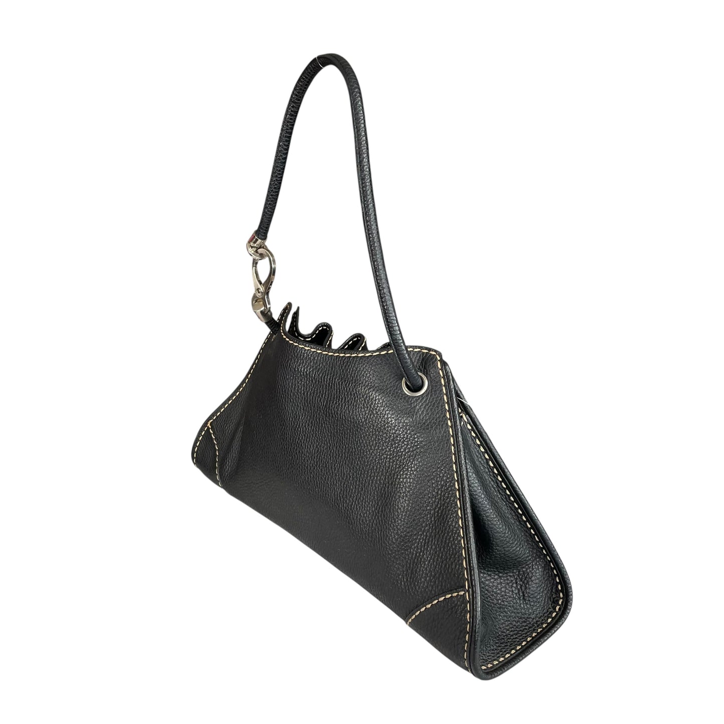 TOD’s Black Equestrian Pebbled Brushed SHW Drawstring Leather Shoulder Purse