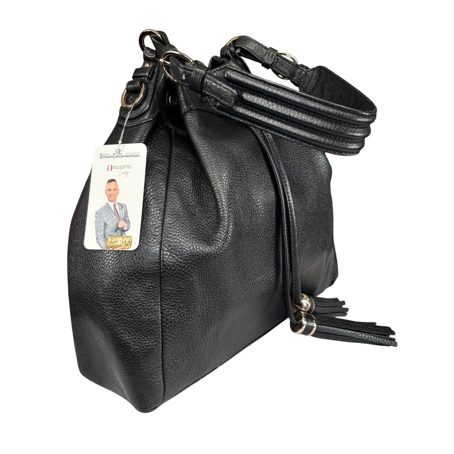 Coach Pinnacle Black Leather GHW Drawstring Bucket 2-Way Crossbody Purse
