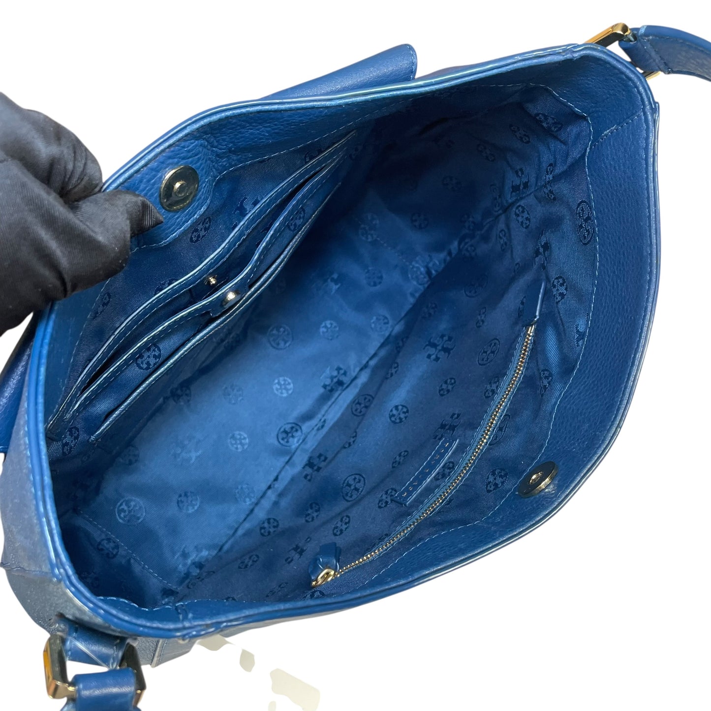 Tory Burch Mercer Blue Wave Leather GHW Hobo Shoulder Bag