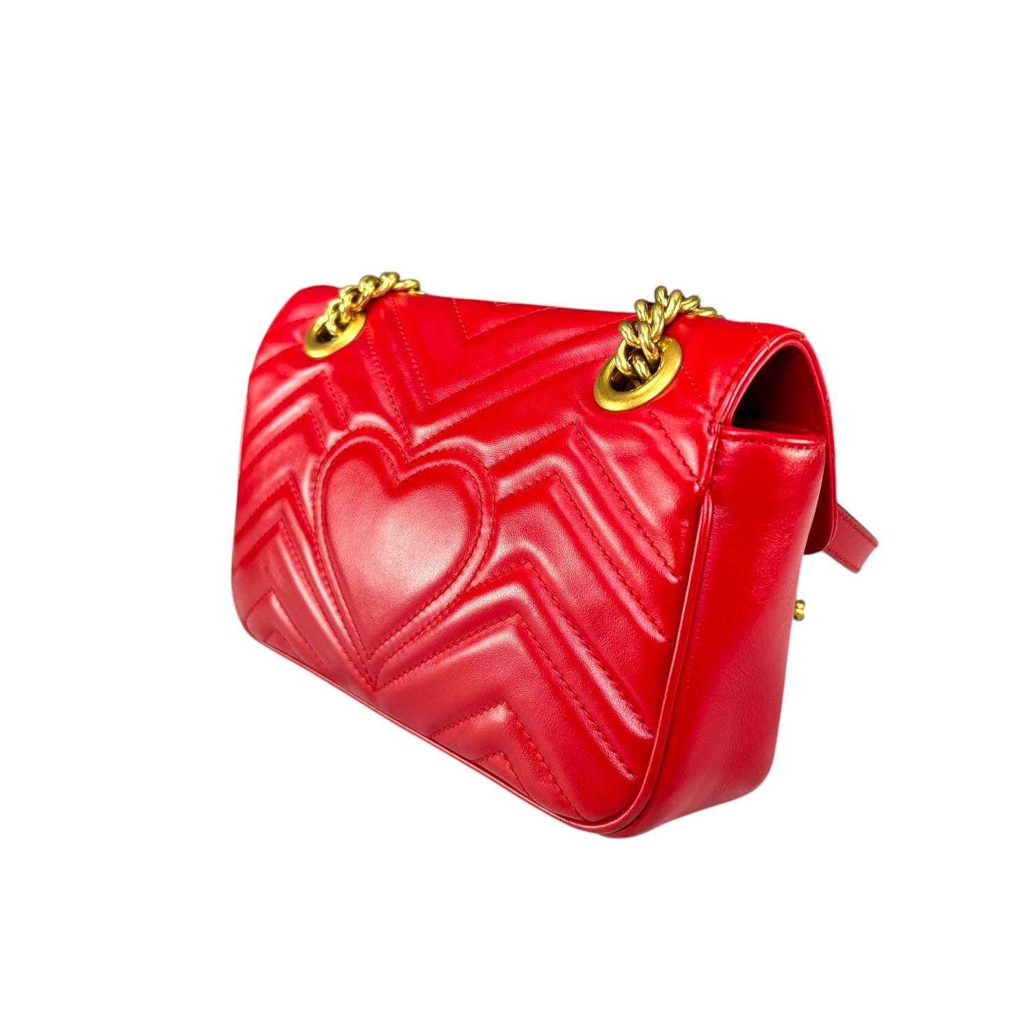 Gucci GG Marmont Red Leather Quilted Crossbody Shoulder Purse