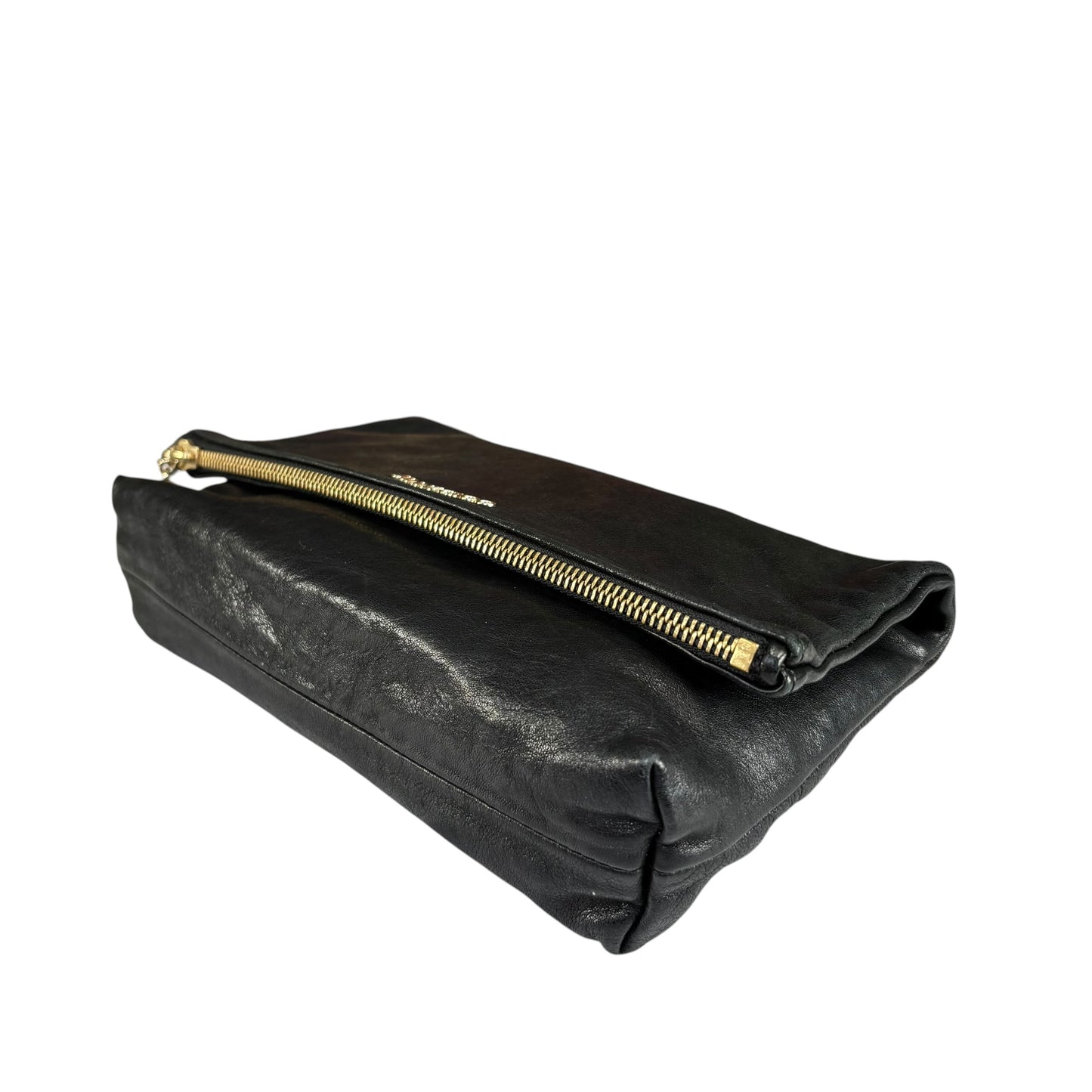 Jimmy Choo Nyla Black GHW Leather Fold-Over Zip Clutch