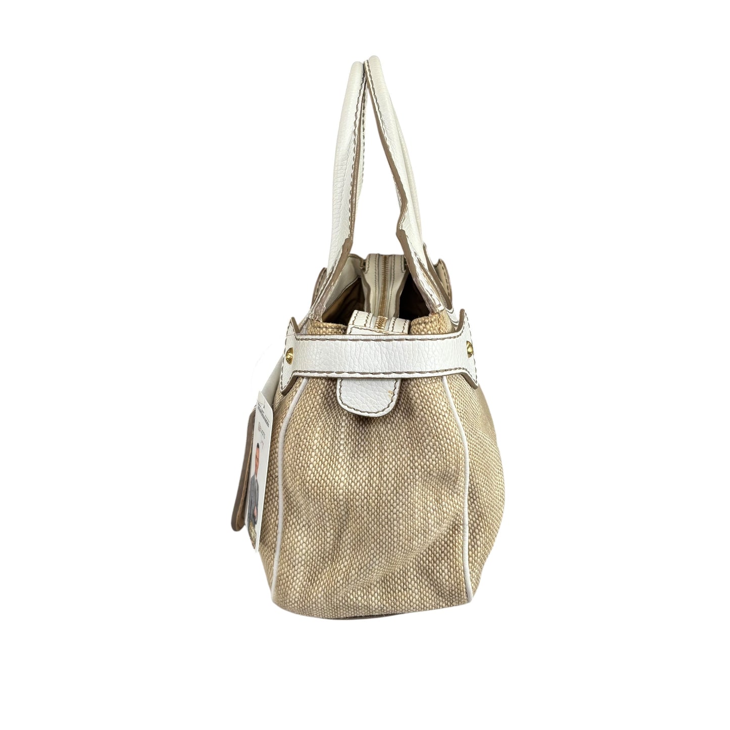 Tod’s Decoupage Canvas Chalk & Tan Leather Shoulder Purse