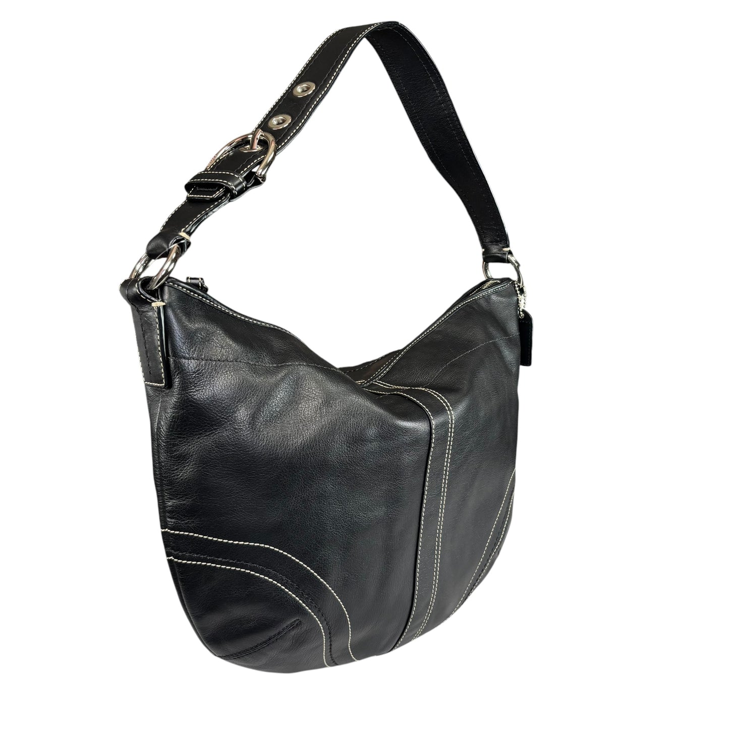 Coach SoHo Large Black Leather SHW Croissant Shoulder Hobo Purse