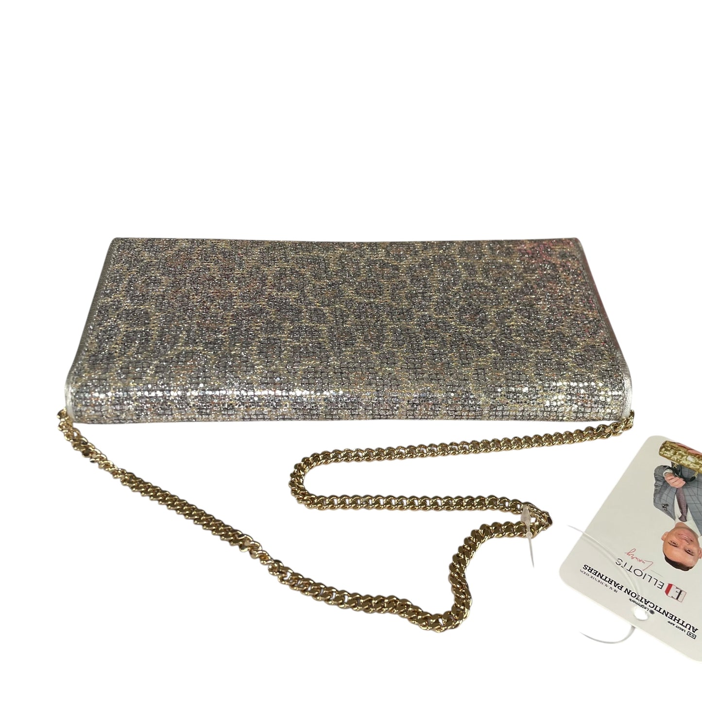 Jimmy Choo Margot Metallic Glitter Silver Leather GHW Chain Clutch