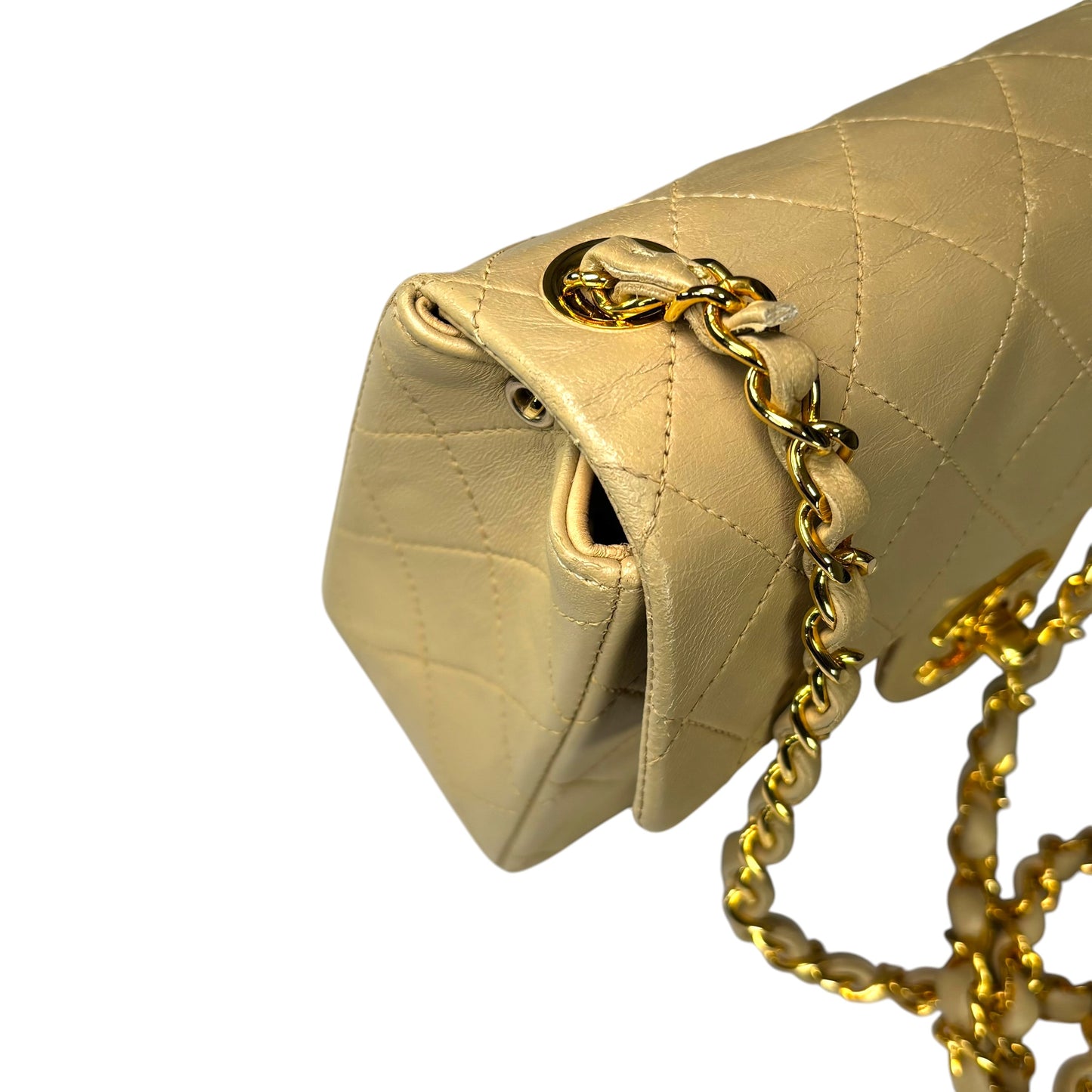 Chanel CC Classic Mini Square Beige Lambskin GHW Shoulder Purse