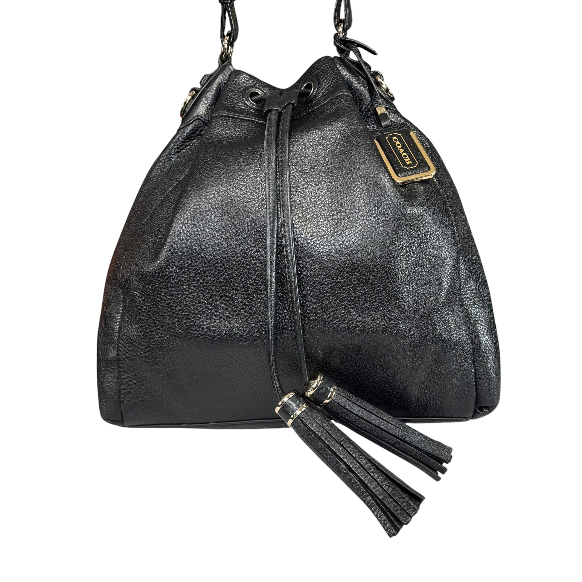Coach Pinnacle Black Leather GHW Drawstring Bucket 2-Way Crossbody Pur – Elliott's Luxury Coach Pinnacle Black Leather GHW Drawstring Bucket 2-Way Crossbody Pur – Elliott's Luxury