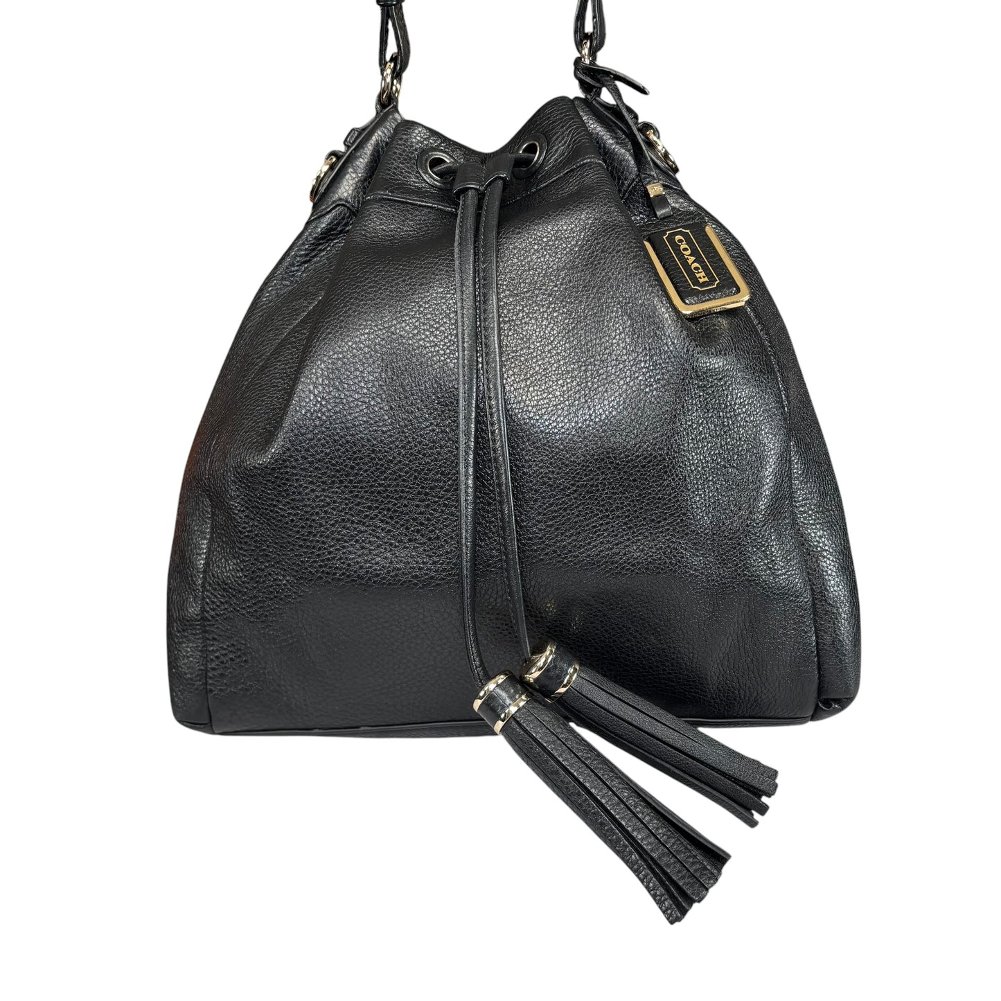 Coach Pinnacle Black Leather GHW Drawstring Bucket 2-Way Crossbody Purse