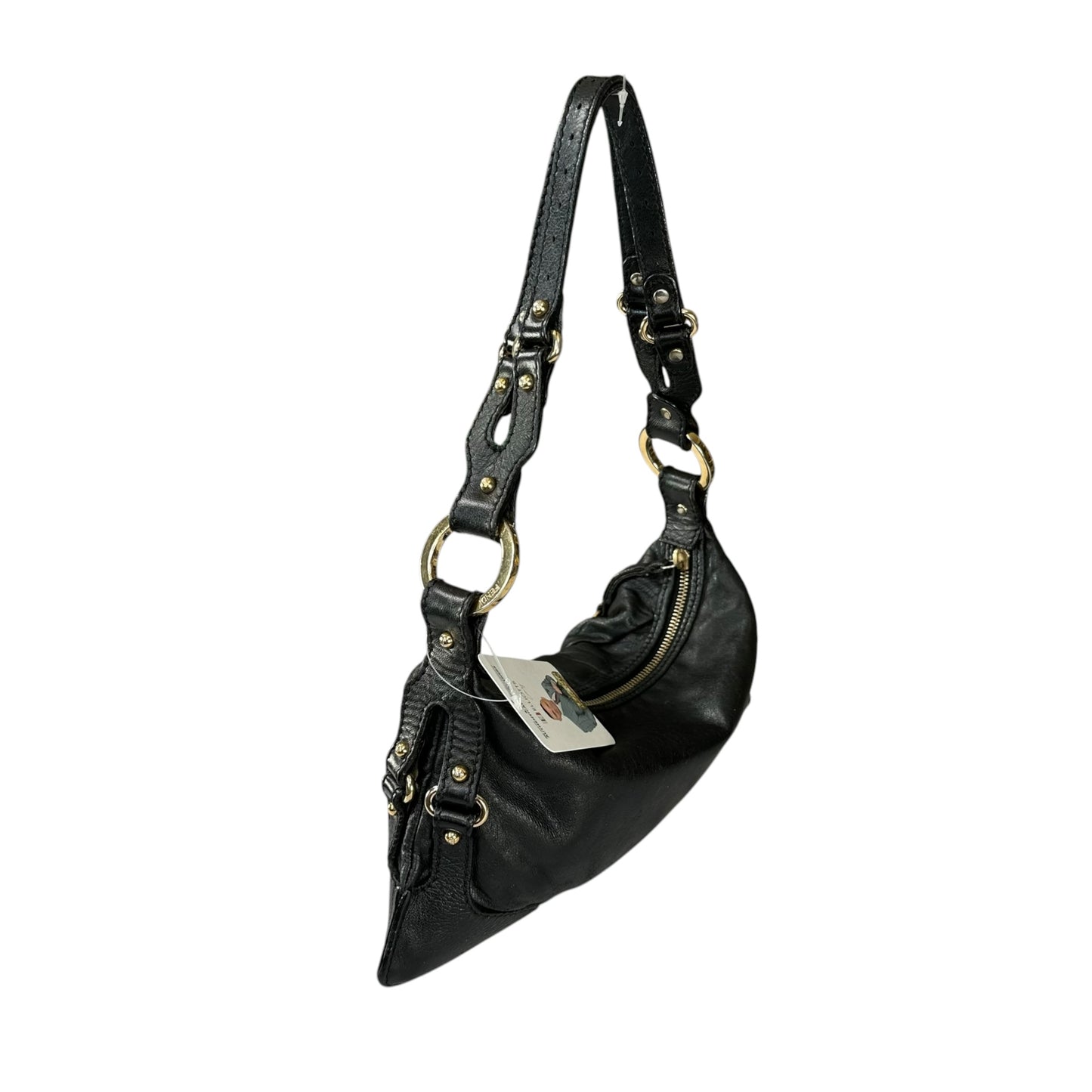 Fendi Baguette Y2K Knot / Flower Black Leather Shoulder Purse