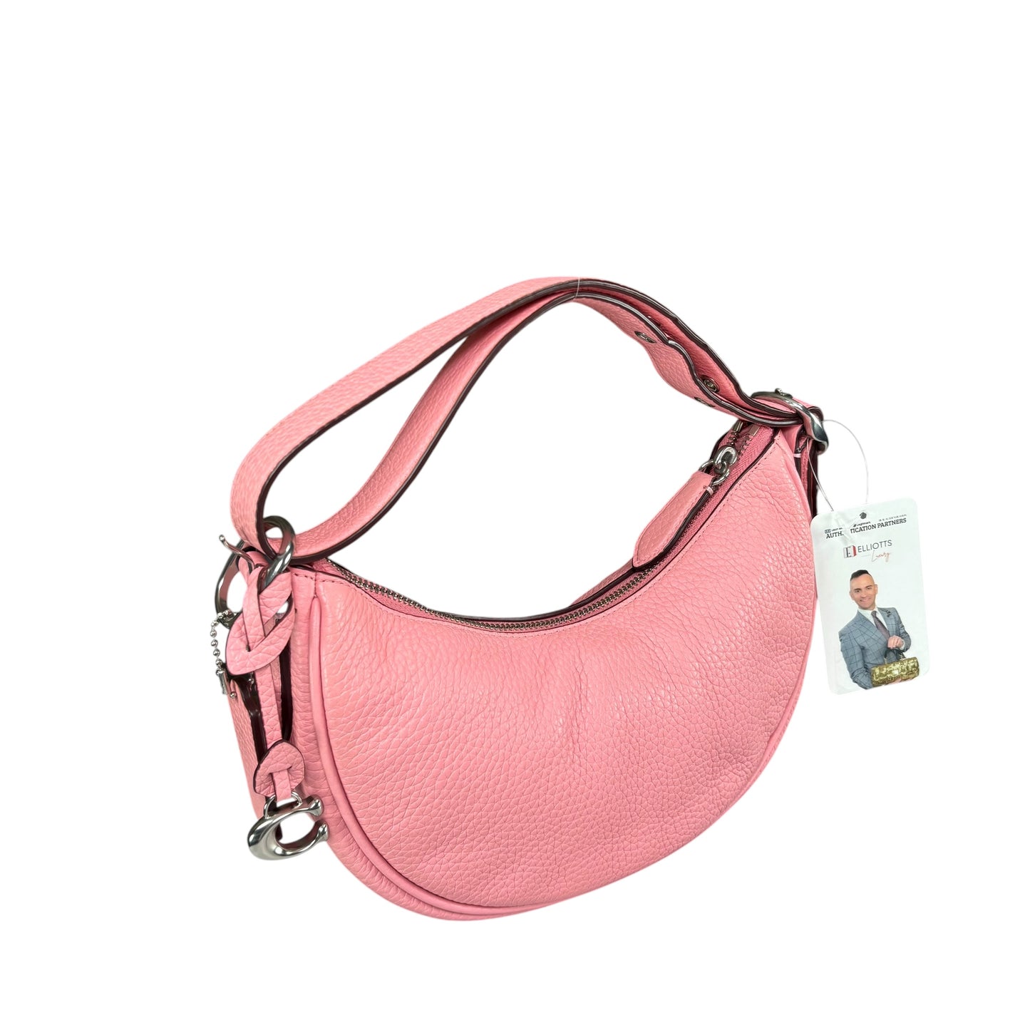 Coach Luna Pink Crescent SHW 2-Way Pebbled Leather Purse