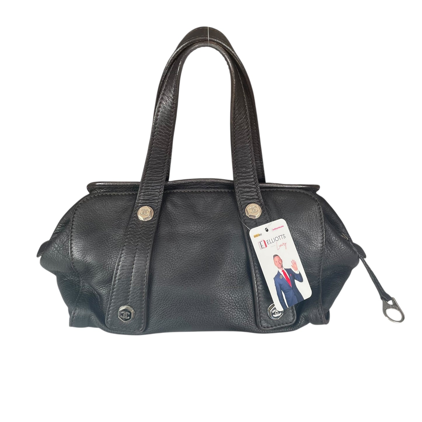 Chanel CC Bolt Deerskin Boston Dark Brown Studded Purse