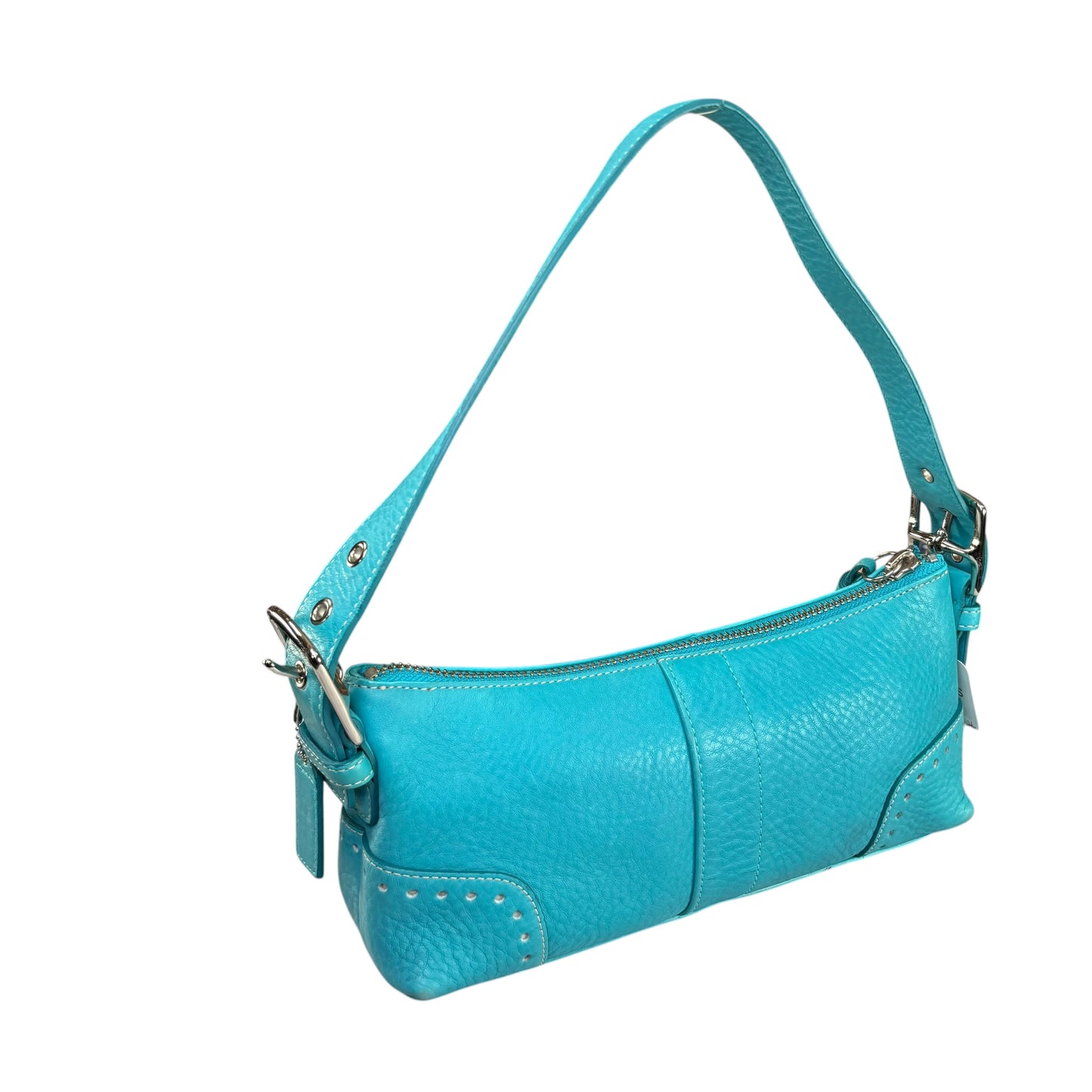 Coach Hamilton Baguette Turquoise Perforated Leather SHW Shoulder Purse