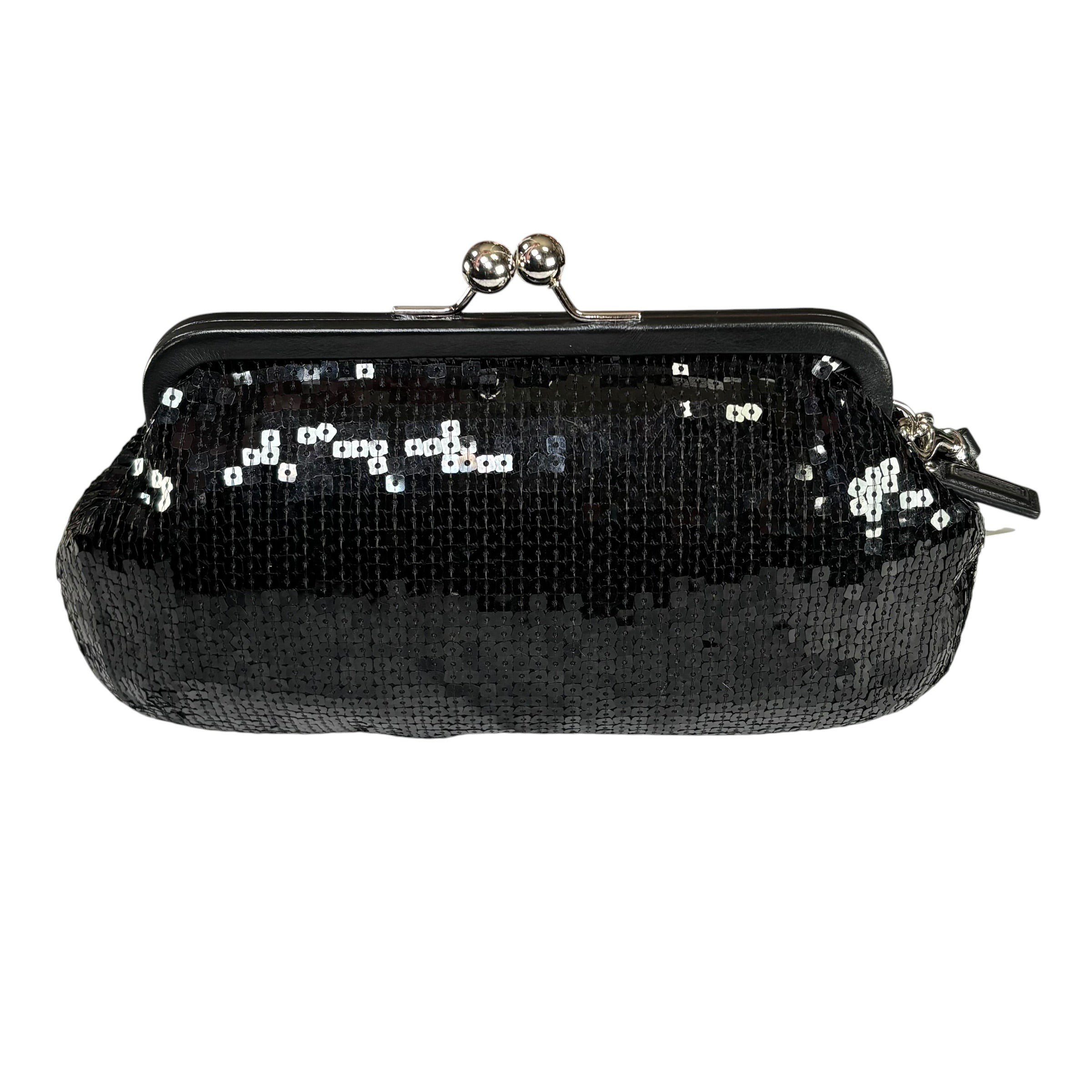 小物 COACH Kisslock Coin Purse Sequin Coach Opti C Aubrey Sequin Black Leather Kiss-Lock Closure Clutch