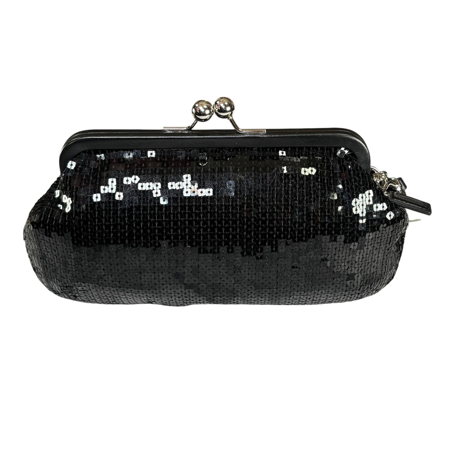 Coach Opti C Aubrey Sequin Black Leather  Kiss-Lock Closure Clutch