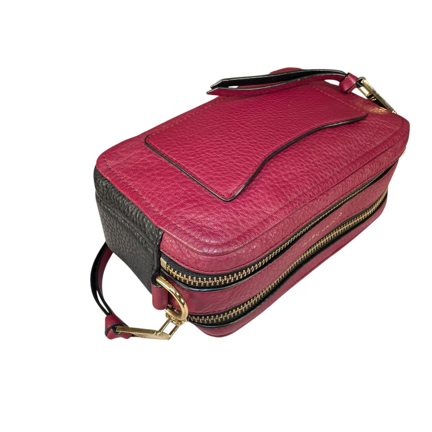 Marc Jacobs Soft Snapshot 21 Burgundy Black Leather Crossbody Gold HW Strap