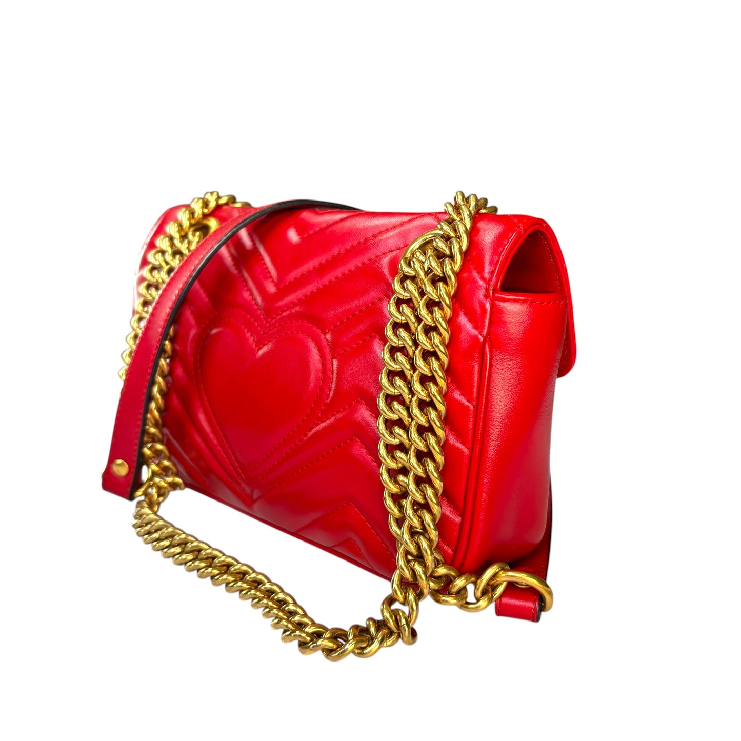 Gucci GG Marmont Red Leather Quilted Crossbody Shoulder Purse