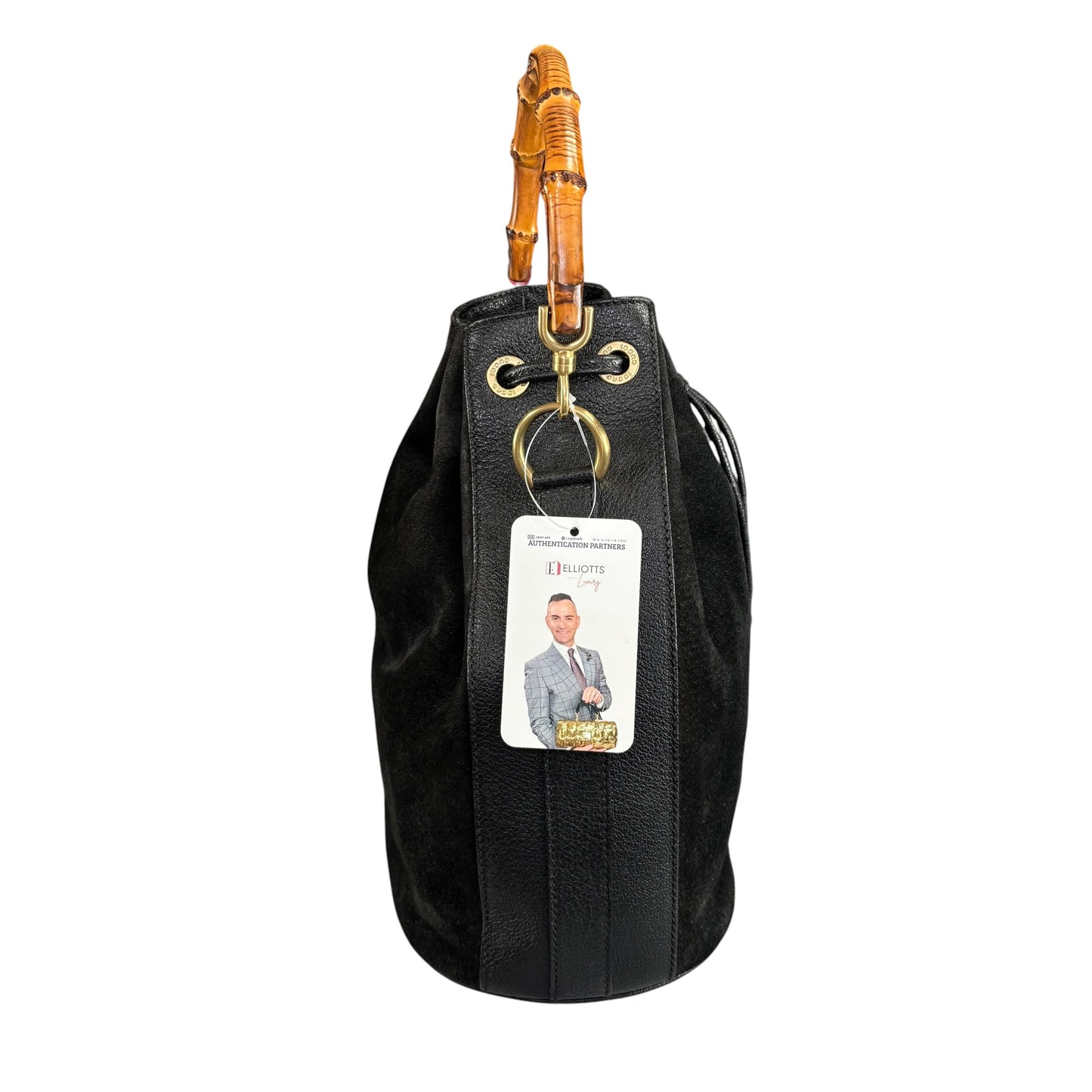 Gucci Bamboo Black Leather Suede Bucket Shoulder Bag