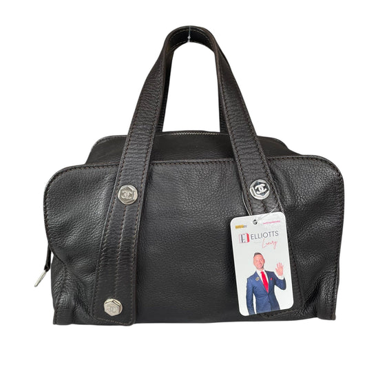 Chanel CC Bolt Deerskin Boston Dark Brown Studded Purse