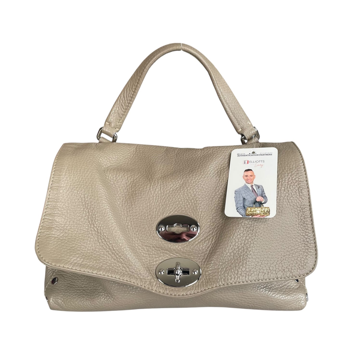 Zanellato Postina Taupe Daily Small Studded 2-Way SHW Top Leather Handle Purse