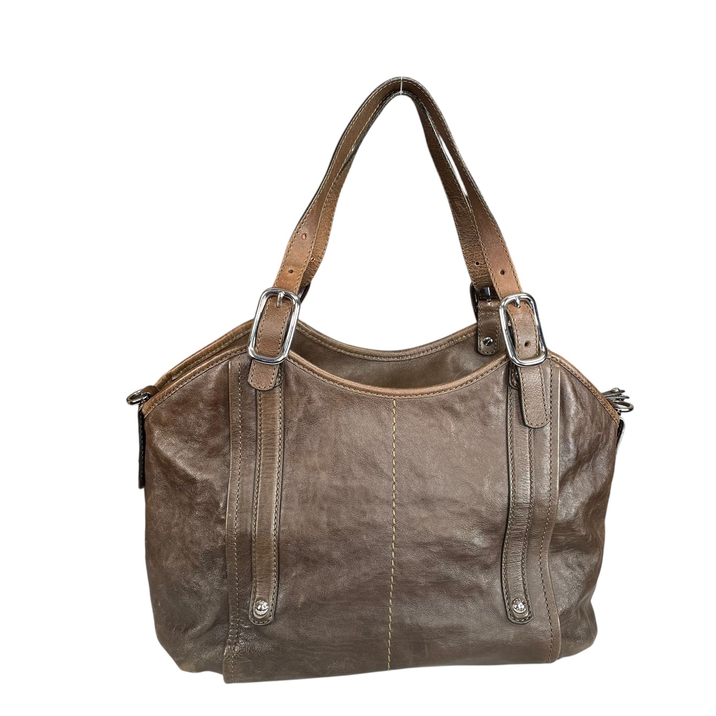 TOD’s G Easy Sacca SHW Grande Distressed Brown Leather Zip Media Tote