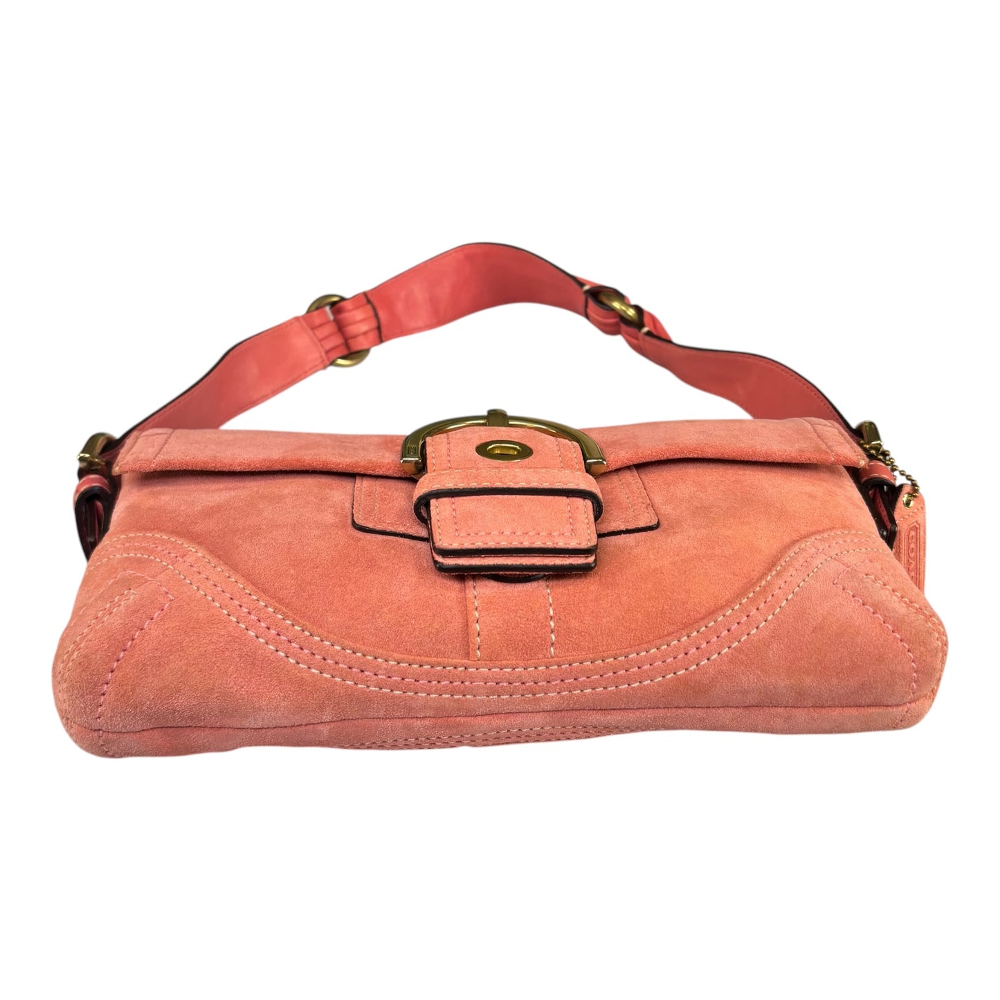 Coach Y2K SoHo Coral Suede Brass Buckle Baguette Shoulder Purse