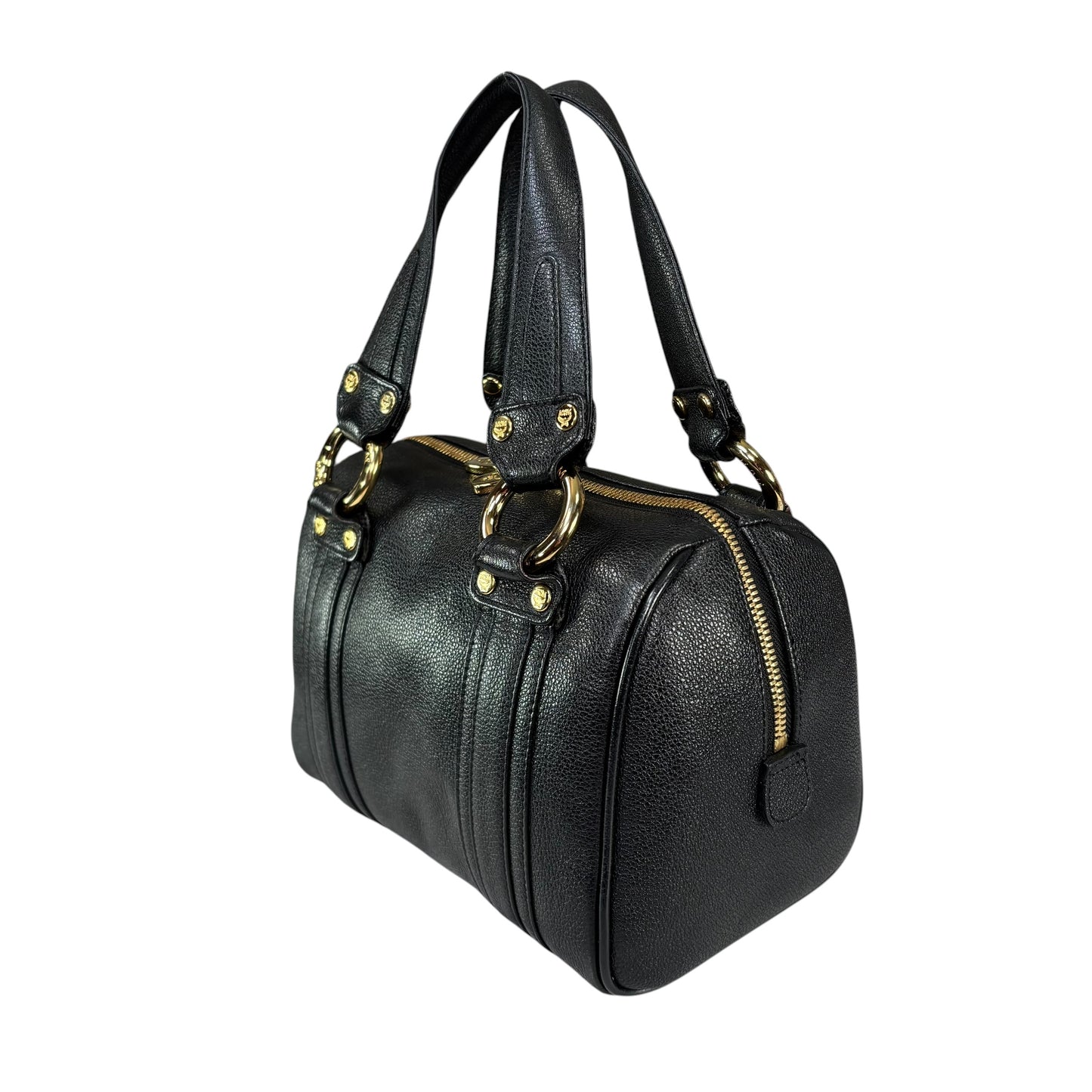 MCM Viestos GHW Black Mini Boston Studded Zip Purse 9”