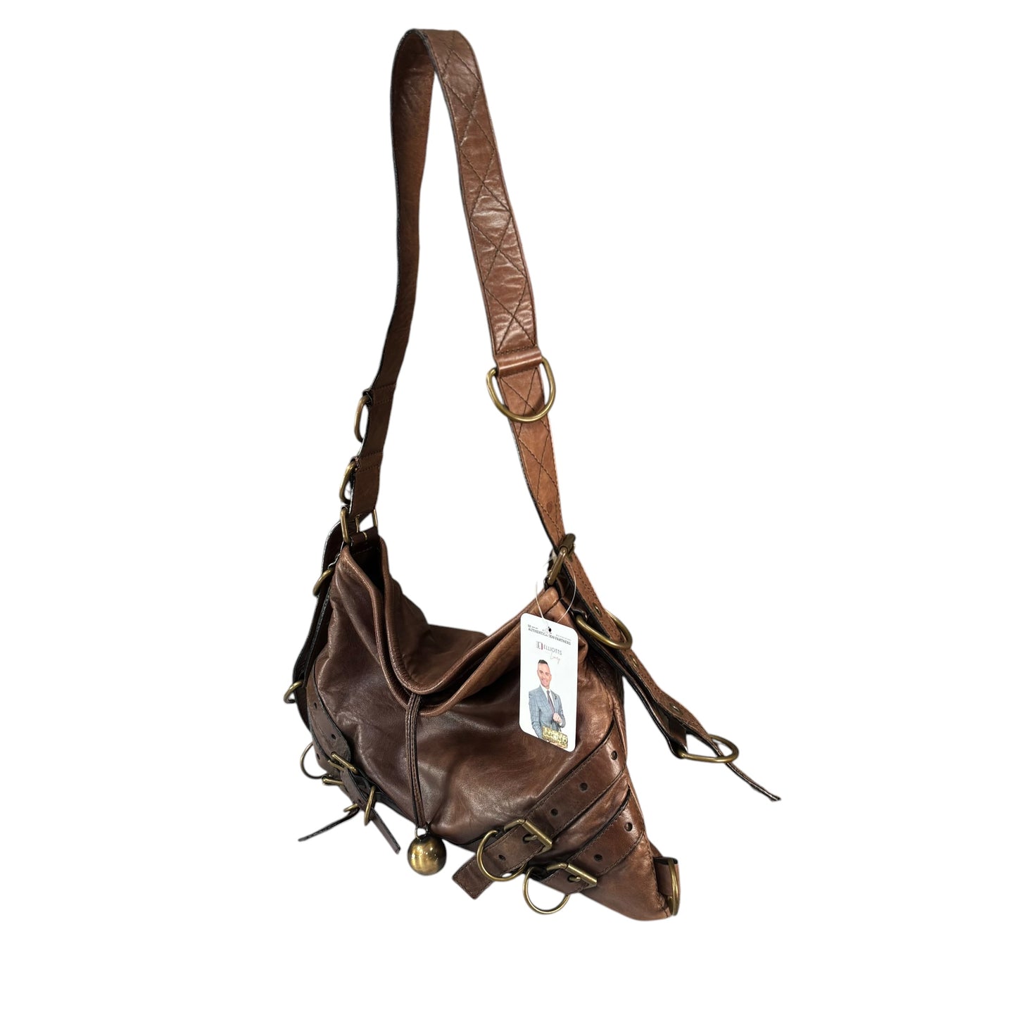 Givenchy Y2K Vouyou Classic Mahogany Brown Distressed Leather 2-Way Shoulder Crossbody Bag