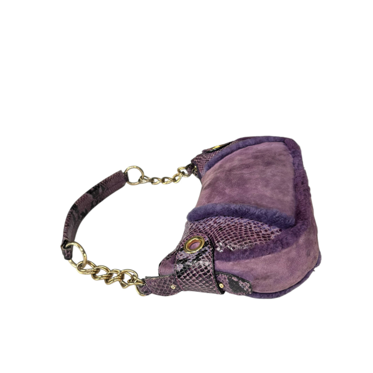 Dolce & Gabbana Y2K Purple Shearling Python Embossed Shoulder Purse