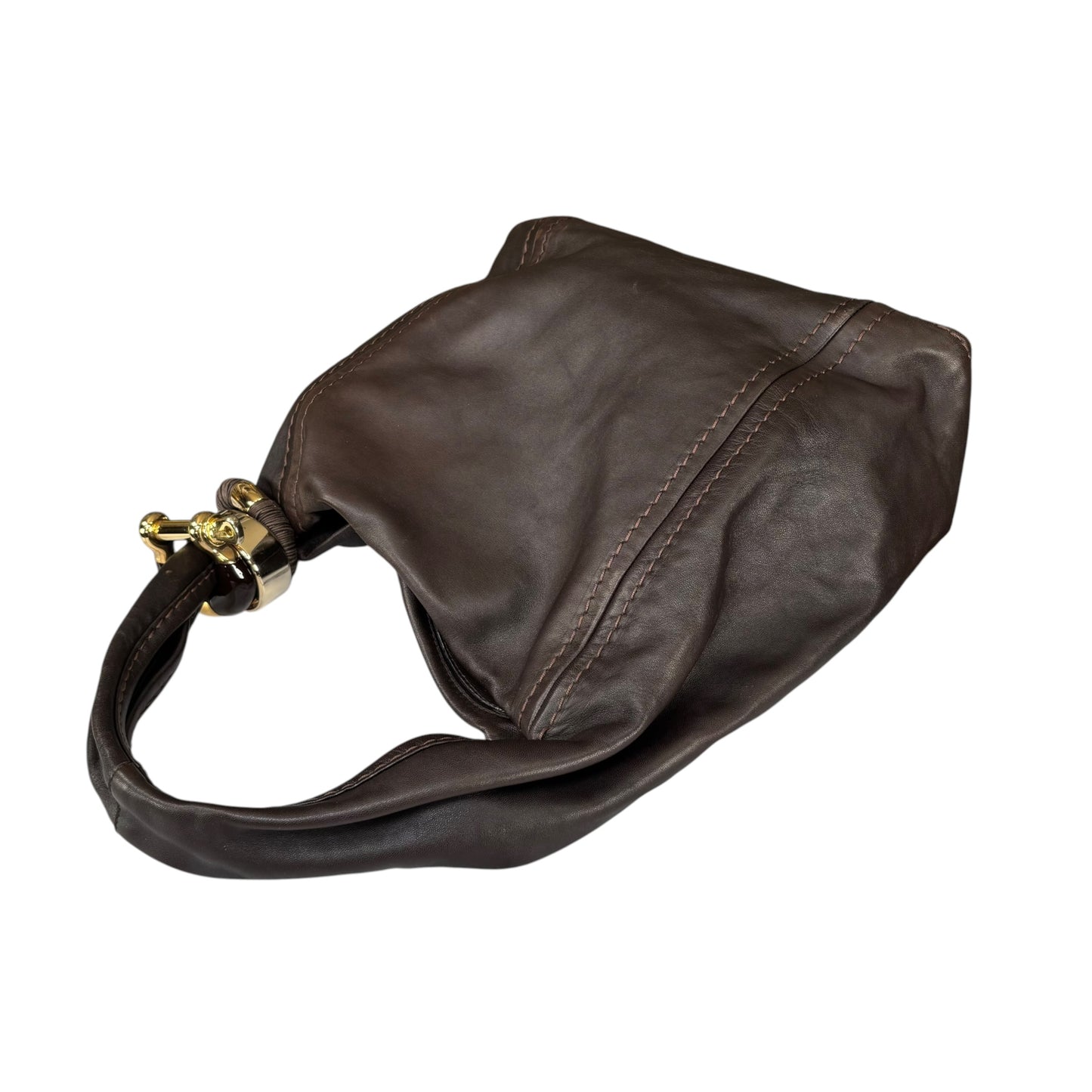 Jimmy Choo Saba Brown Leather GHW Bangle Large Hobo Shoulder Purse