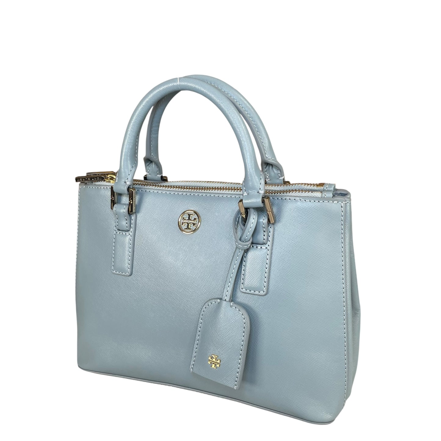 Tory Burch Robinson Oasis GHW Blue Saffiano Leather 2-Way Tote Purse