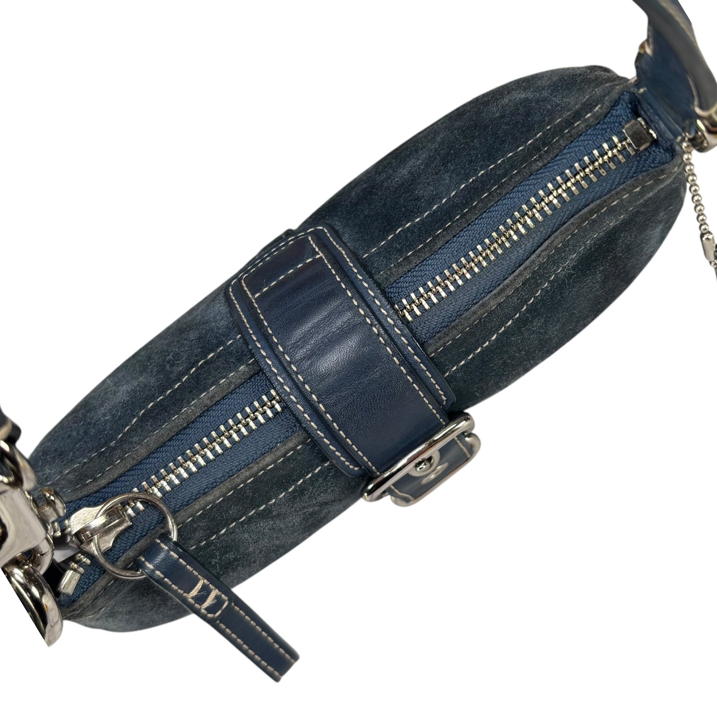 Coach Y2K Mini Soho Navy Blue Suede Buckle Shoulder Purse