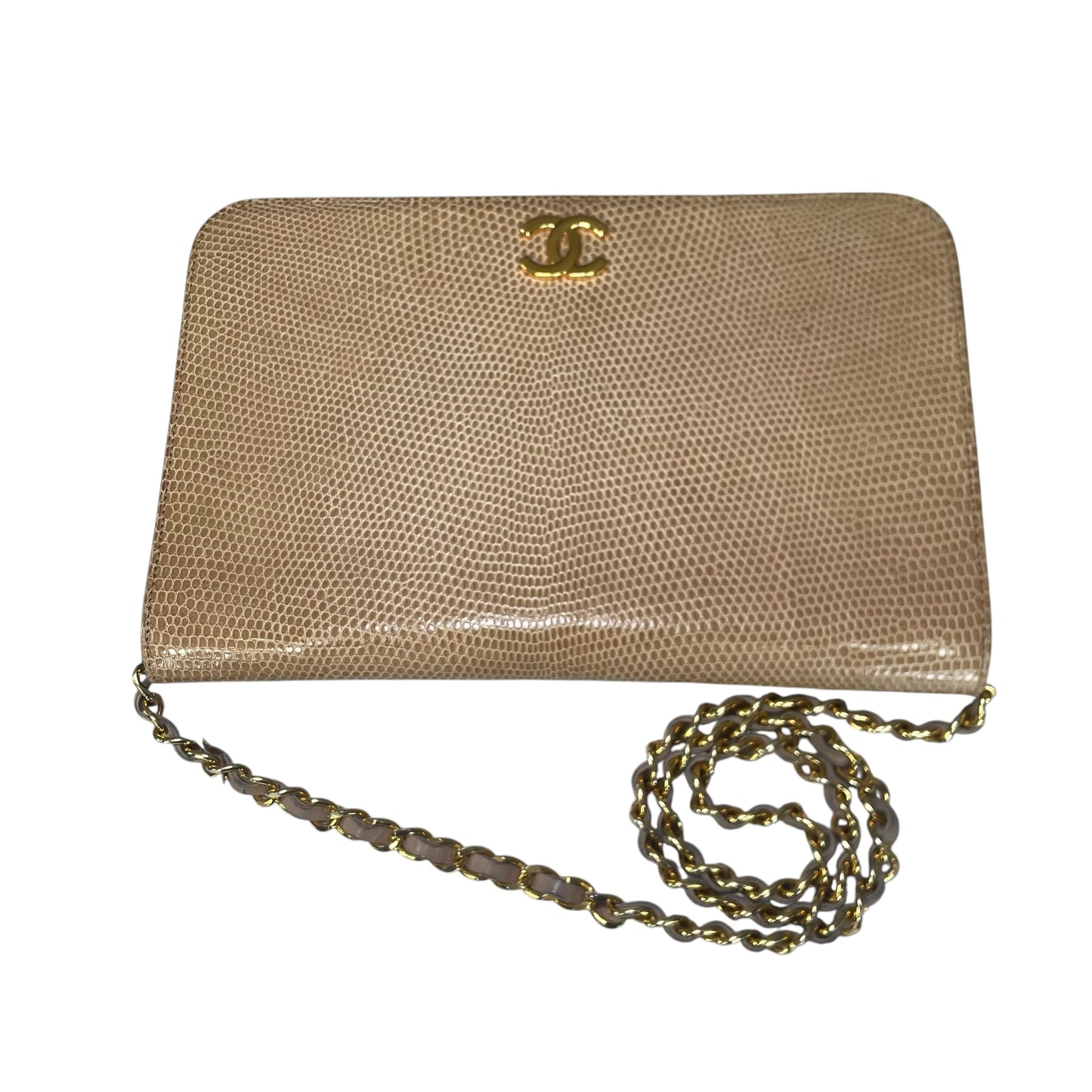 Chanel CC Exotic Lizard Single Flap 24K Plated Lambskin Push Lock Purse