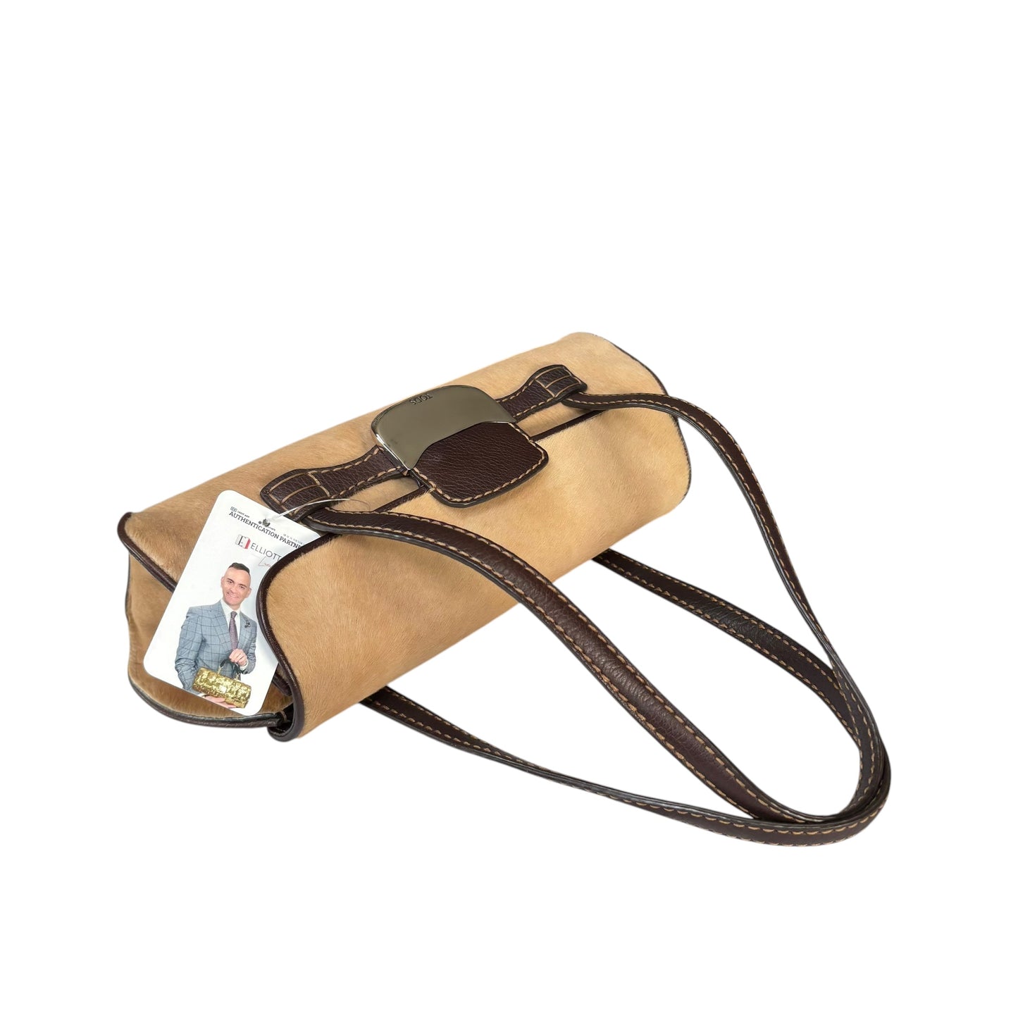 Tod’s Fawn Hair Calf Pony Brown Leather Baguette Shoulder Purse