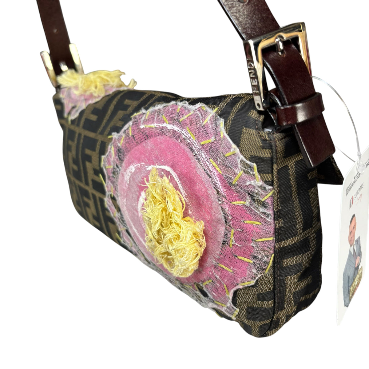 Fendi Y2K Baguette Classic Zucca Floral 3D Appliqué Purse