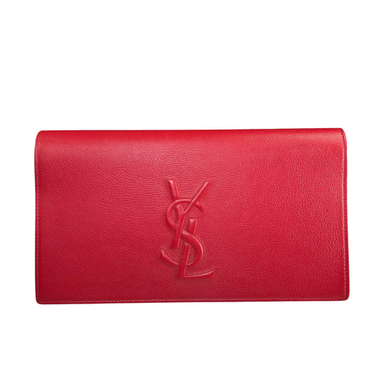 YSL Saint Laurent Red GHW Bella De Jour Calfskin Large Clutch