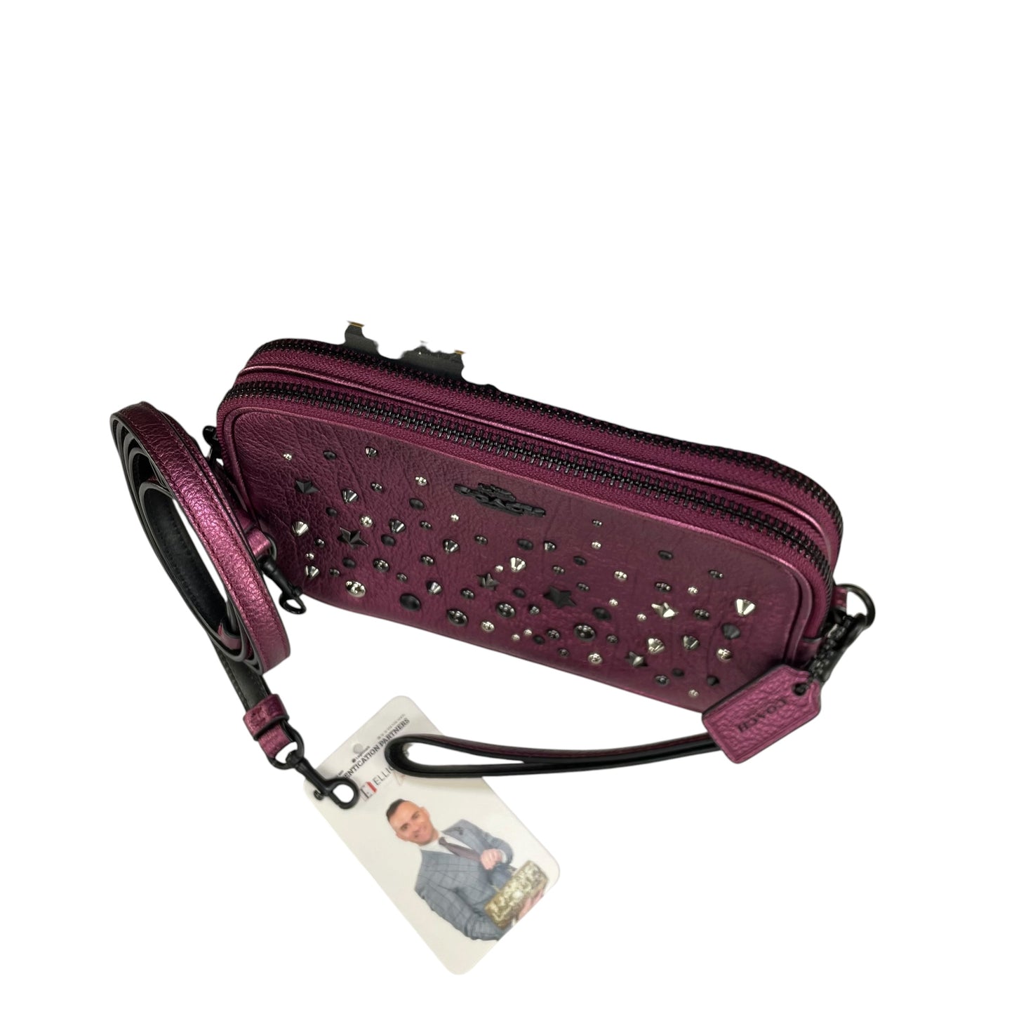 Coach Metallic Star Studded Double Purple Gumetal 2-Way Crossbody Wristlet