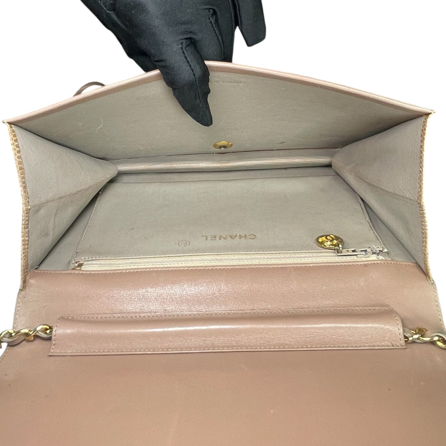 Chanel CC Exotic Lizard Single Flap 24K Plated Lambskin Push Lock Purse