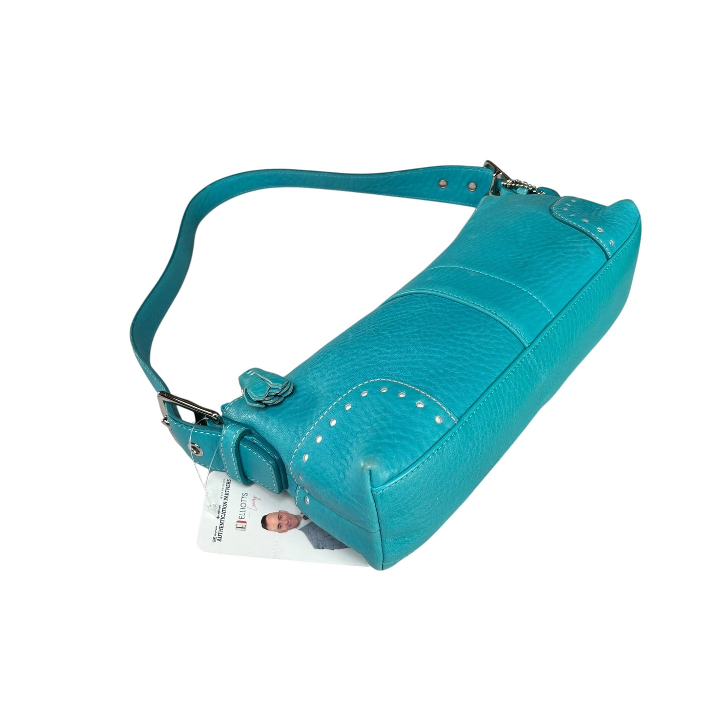 Coach Hamilton Baguette Turquoise Perforated Leather SHW Shoulder Purse