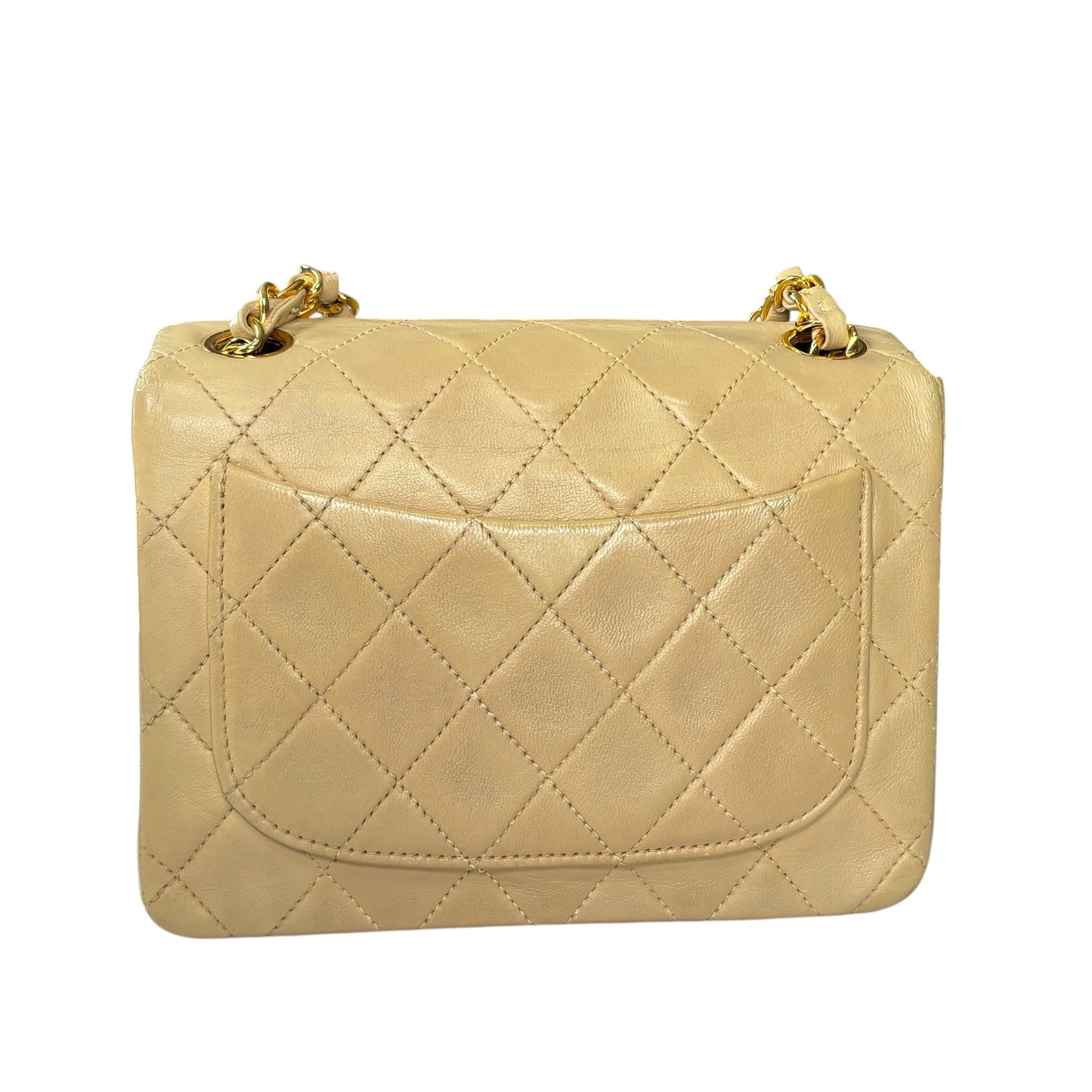 Chanel CC Classic Mini Square Beige Lambskin GHW Shoulder Purse