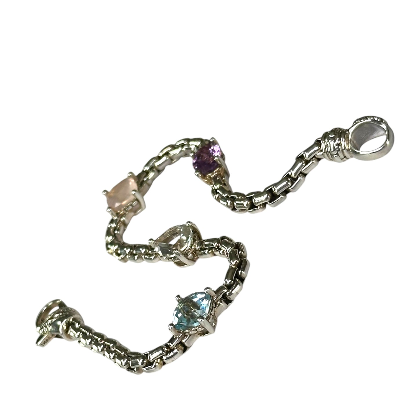 JAI by John Hardy Sterling Silver Multi-Gemstone Box Chain Bracelet 7”