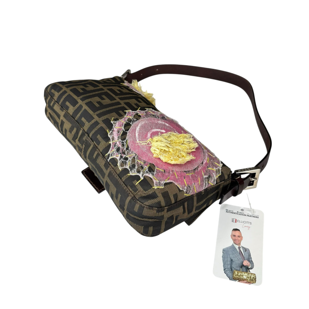 Fendi Y2K Baguette Classic Zucca Floral 3D Appliqué Purse