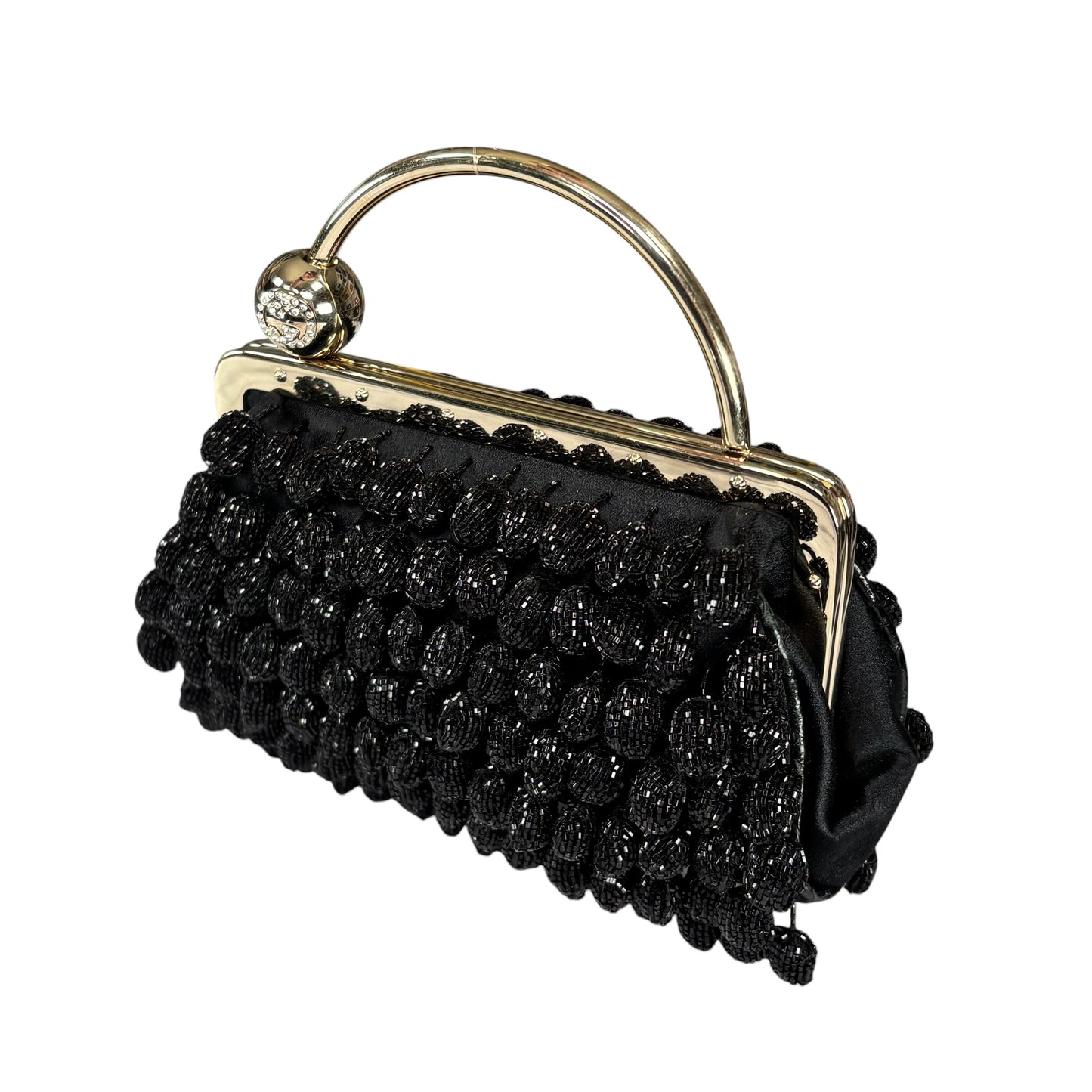 Gucci GG Y2K Mini GHW Black Satin Crystal Ball Kiss-Lock Beaded Clutch