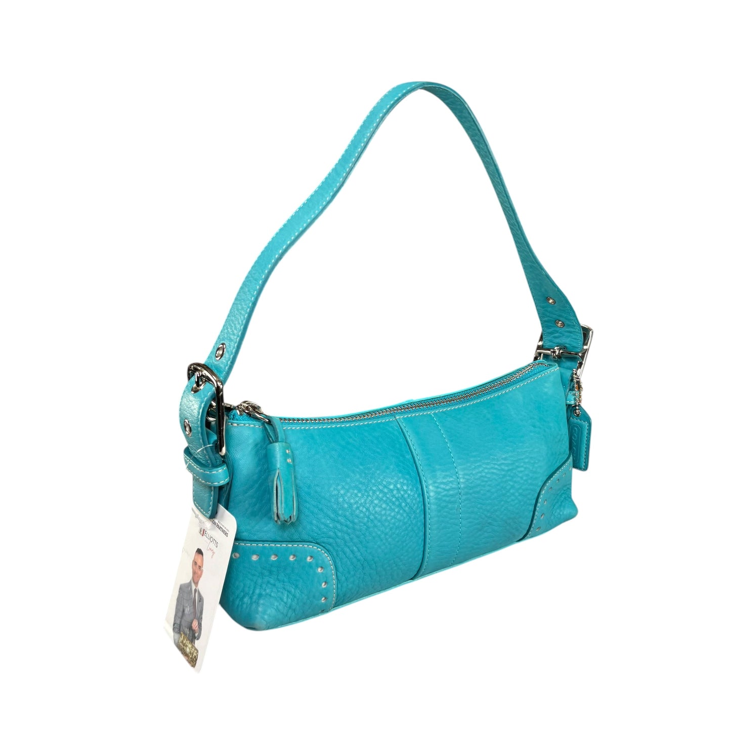 Coach Hamilton Baguette Turquoise Perforated Leather SHW Shoulder Purse