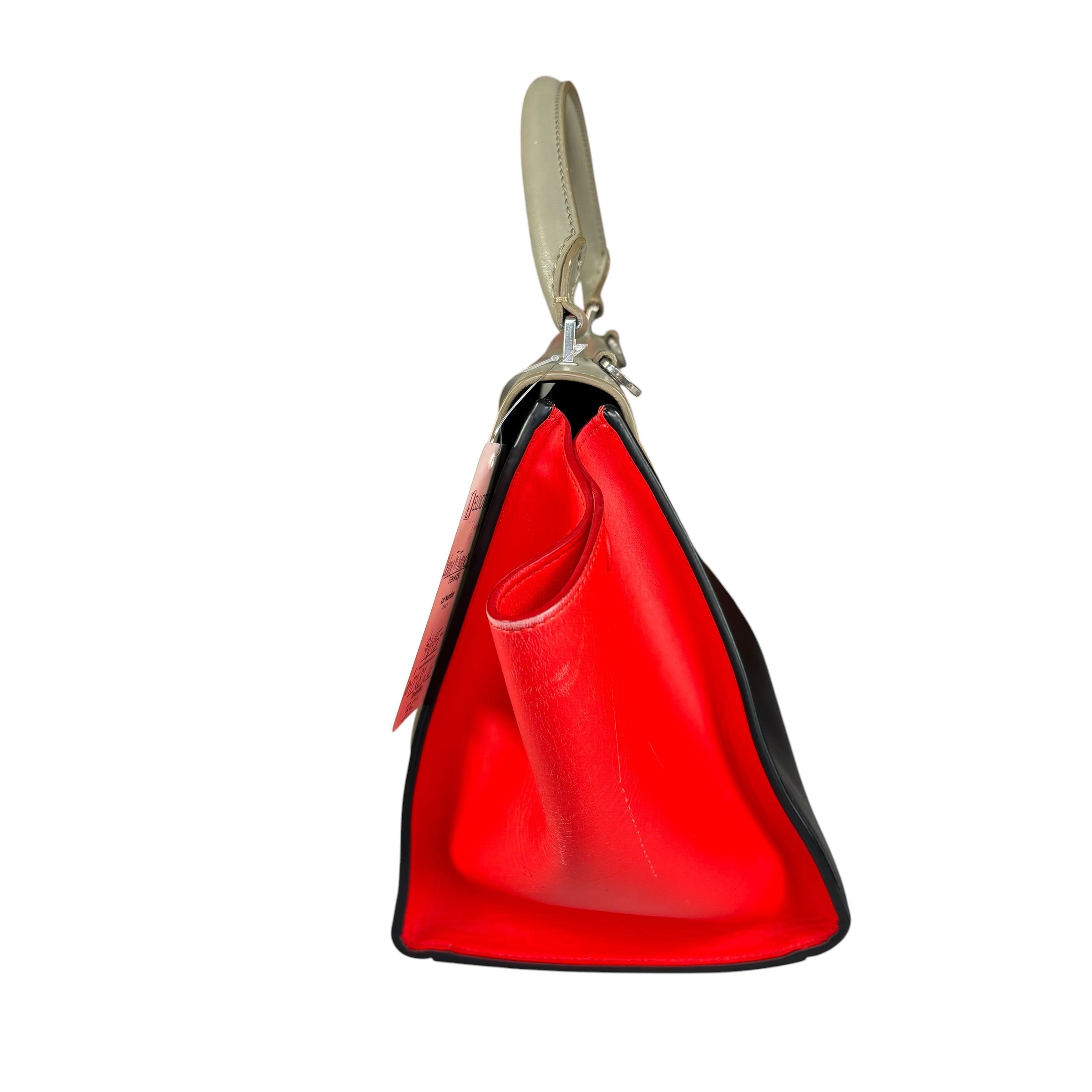 Celine Trapeze Tri-Color Red Black Grey Turn-Lock Top Handle Purse