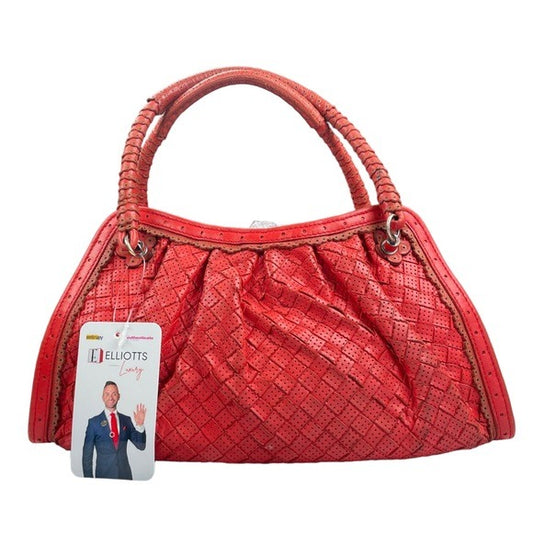 Bottega Veneta Woven Perforated Hand Bag Shoulder Leather Paprika Red Purse