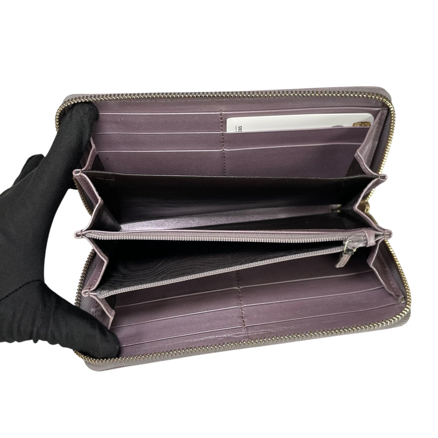 Gucci Guccissima GHW Metallic Lilac Zip Around Wallet GG Embossed Leather