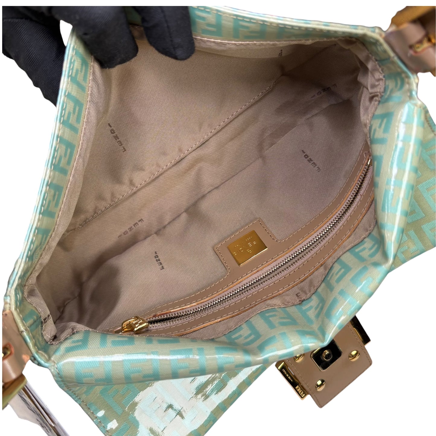 Fendi Y2K Baguette Classic Mint Green Zucchino Coated Canvas Purse