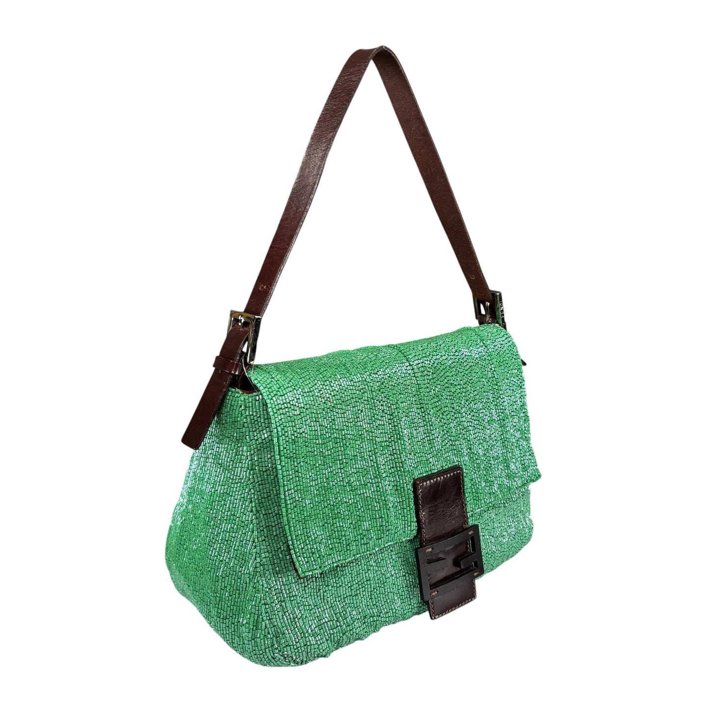 Fendi Y2K Mama Baguette Large Mint Beaded Shoulder Purse