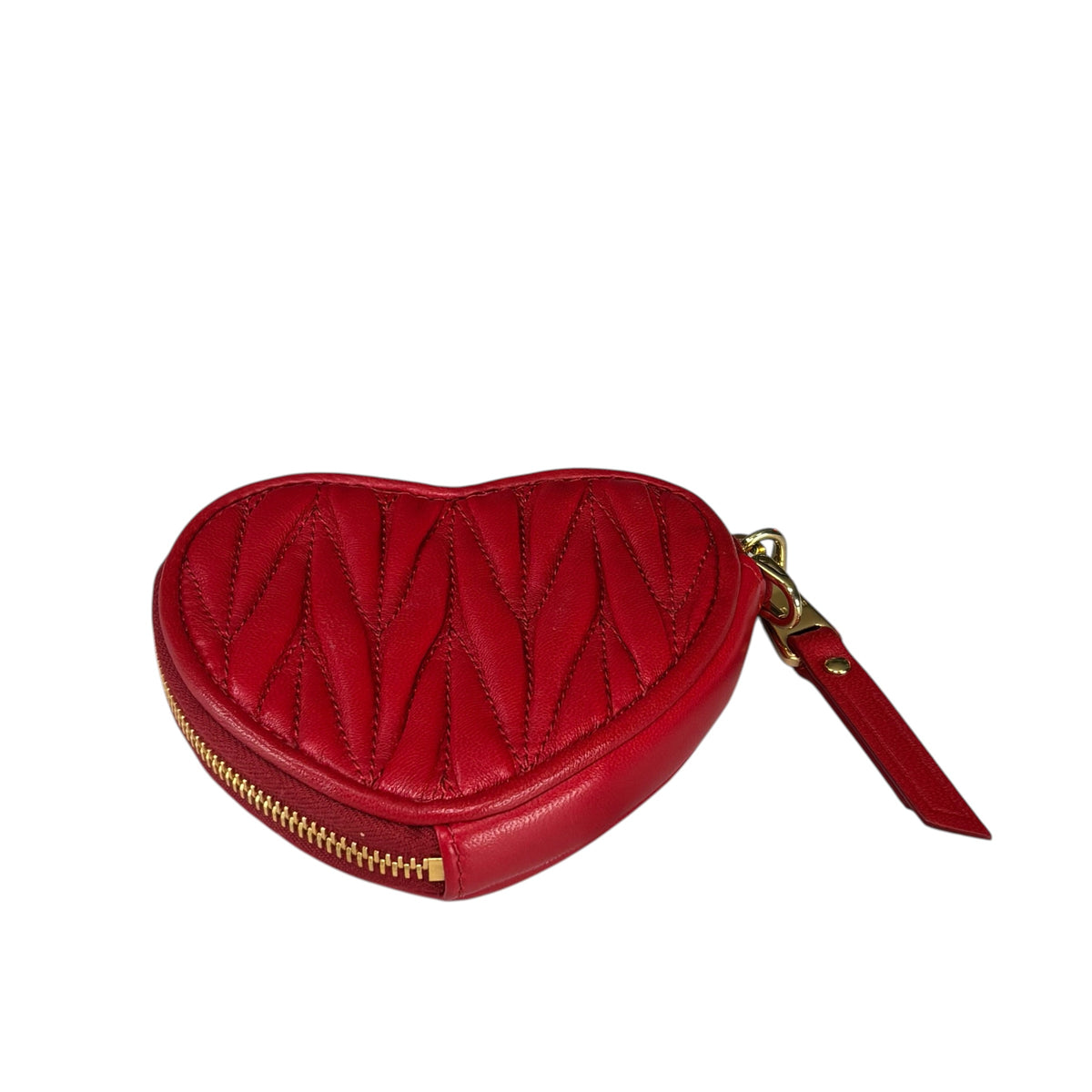 Miu Miu Matelasse Mini GHW Heart Red Leather Zippy Coin Pouch