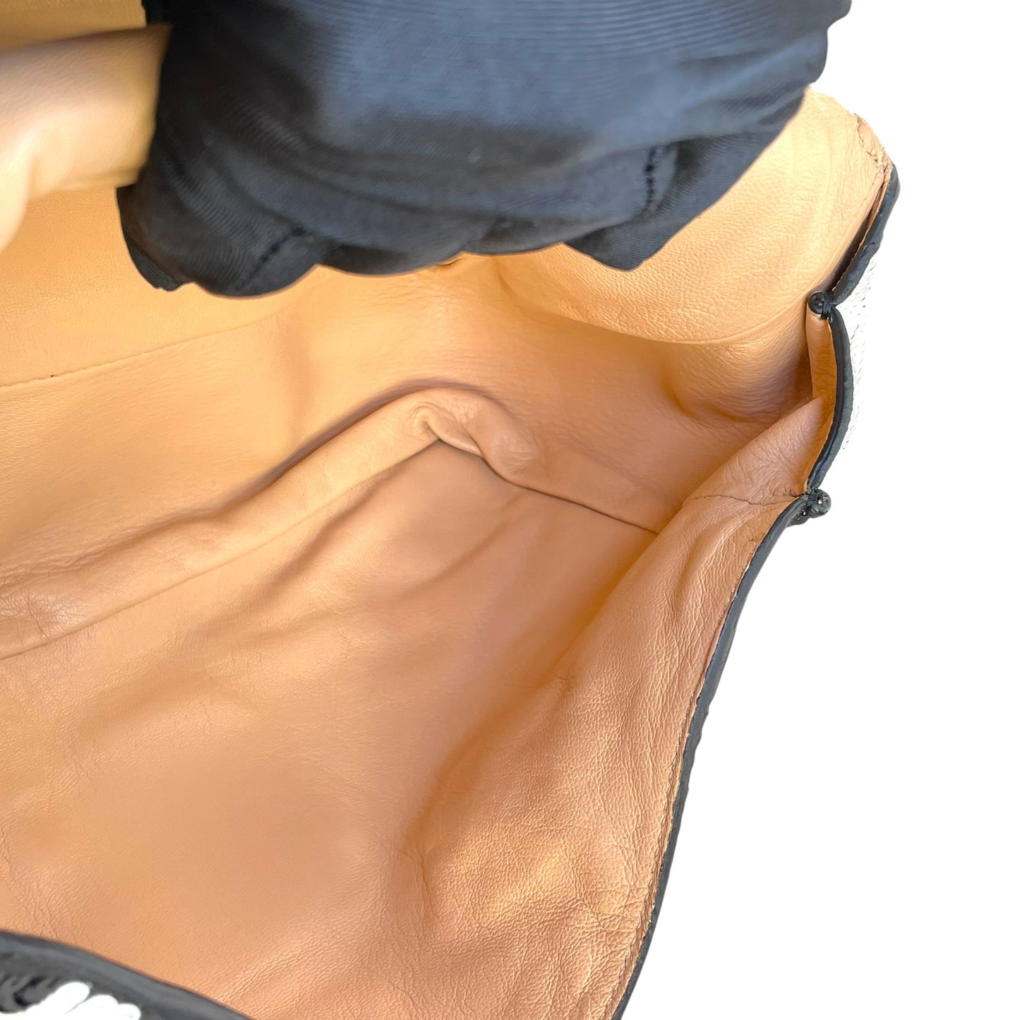 Chloe Elsie Medium Sequin Leather Stripe Black White GHW Rope Strap Shoulder Bag